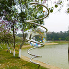 FONMY Gazing Ball Spiral Tail -Decorative Wind Spinner Sun Catcher 11 inch Tail and 2 inch Clear Crystal Orb. Indoor Outdoor Garden Decoration -13 inch Height