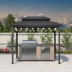 PURPLE LEAF 6' X 9' Hardtop Grill Gazebo for Patio Aluminum Barbeque Canopy with 24 Clear Light Bulbs and Shelves Double Tiered Grey Outdoor BBQ Gazebo