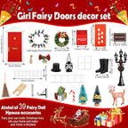 Shappy 39 Pcs Christmas Fairy Door Kit Wooden Elf Fairy Doors Decorations with Accessories Mini Door Tiny Miniature for Christmas Tale DIY Craft Garden Home Party Decoration(Red)