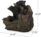 Merax 22" High Bear Log Fountain, Outdoor Weather-Resistant Fountain with LED Lights, 2-Tier Waterfall for Garden or Patio, Light Brown+Black