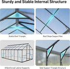8x14FT Greenhouses for Outdoors, Polycarbonate Green House with UV Protection, Heavy Duty Greenhouse with Windproof Aluminum Frame, Roof Vent & Quick-Install Design for Backyard or Garden Use