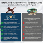Alternative Imagination Wooden Tripod Stand - 8 Inch Display Stand For Home Decor, Abalone Shell, Crystal Ball and More
