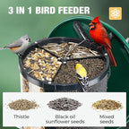 Veehoo Hanging Bird Feeder for Outdoors, 3 in 1 Large Capacity Metal Mesh Tube Bird Feeder for Thistle Nyjer Peanut, Wild Triple Finch Cardinal Feeders 6 lbs Seed Capacity for Outside