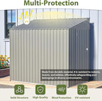 4x8 FT Outdoor Storage Shed,Lean to Lockable Metal Garden Shed Steel with Reinforced Beams,All Weather Waterproof Storage House W/Lockable Door&2 Air Vents,for Backyard,Patio,Lawn,Garden,Gray