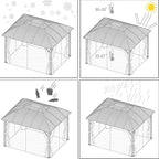 Domi 10'x12' Hardtop Gazebo Arc Canopy,Outdoor Aluminum Gazebo with Galvanized Steel Double Roof,Curtain and Netting,Permanent Gazebos Pavilion for Patio Deck,Backyard,Gray