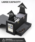 MRAUF MTG Deck Box with Double Commander Display and Dice Tray, Fits 200+ Double Sleeved Cards, Card Storage Box Plus 2 Magnetic Holders& 100Pcs Card Sleeves (Black)