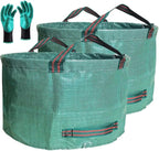 Professional 2-Pack 63 Gallons Lawn Garden Bags Yard Waste Bag (D31, H19 inches) with Gardening Gloves,Standable,Reusable Leaf Grass Bag,Garden Trash Containers,Lawn Yard Waste Bags with 4 Handles