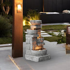 Teamson Home 33.25 in. Cascading Bowls and Stacked Stones LED Outdoor Water Fountain for Gardens, Landscaping, Patios, Balconies, and Lawns for a Calming Oasis in Outdoor Living Spaces, Stone Gray