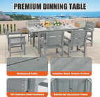 7-Piece HIPS Patio Dining Set, Outdoor Dining Table and Chairs Set with Umbrella Hole, Weatherproof Dining Table Set for 6 Person, Patio Furniture Set for Outside Deck, Grey