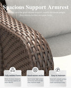 LayinSun 7 Piece Wicker Outdoor Furniture Set with 6-inch Comfy Cushions, High Back Patio Furniture Set with Rattan Armchairs and Fire Pit Table