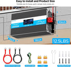 2000W Pure Sine Wave Inverter, Car Power Inverter 12V to 120V AC Converter for RV, Truck, Solar, with 4 AC, 3 USB(5V 2.1A), Hardwire Port, Remote Controller, HD Display, Mult Protection, Surge 4000W