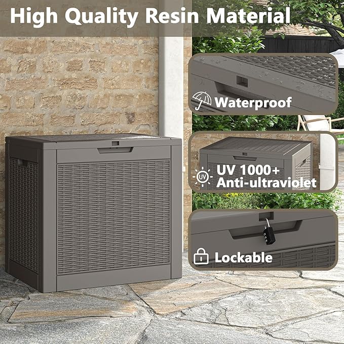 31 Gallon Storage Box, Resin Outdoor Waterproof and UV Resistant,Lightweight Box for Garden Tools, Pool Supplies