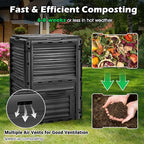 Happygrill Outdoor Compost Bin, Composting Box w/Top Flip Latch-on Lid,80 Gallons Composter for Kitchen Waste & Garden Scraps, Compost Barrel for Fast Creation of Fertile Soil (Black)