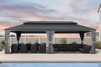 PURPLE LEAF 14' X 28' Outdoor Large Gazebo Permanent Hardtop Gazebo with Galvanized Steel Double Roof for Patio Lawn and Garden, Curtains and Netting Included Grey