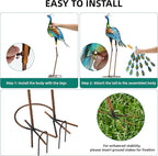 32" Metal Peacock Yard Decor - Handmade Oversize Peacock Sculptures with Stable Ground Stakes, Backyard Decoration, Metal Garden Art.