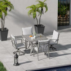 HAPPATIO 5-Piece Patio Outdoor Dining Sets - All Aluminum Outdoor Patio Table and Chairs Set for 4 Includes 1 Square Dining Table, 2 Dining Chairs, and 2 Swivel Dining Chairs, for Lawn or Garden