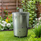 Plexon Metal Compost Bin Outdoor Burn Bin - Galvanized Trash Can with Lid Chimney and Vent Holes - Trash Burning Container Composter Incinerator for Garbage, 20 Gallon (Chimney Lid and Vent Holes)