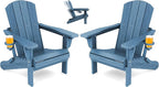 SERWALL Folding Adirondack Chair Set of 2, Adjustable Adirondack Chair with 3 Recline Positions, All Weather HDPE Outdoor Adirondack with Cup Holders, Blue