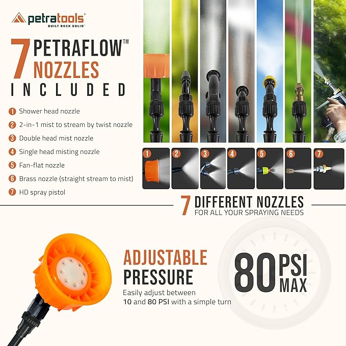 PetraTools 14 Gallon Push Cart Battery Powered Sprayer - Weed Sprayer for Lawn & Garden with 7 Nozzles, 90 PSI Electric Pump, Off Road Wheels, Battery Operated (HD14000 Prime - Large Cart)