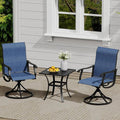 VICLLAX 3 Pieces Small Outdoor Furniture, 2 Patio Swivel Chairs and Small Square Outdoor Table for 2, Blue Chairs & Black