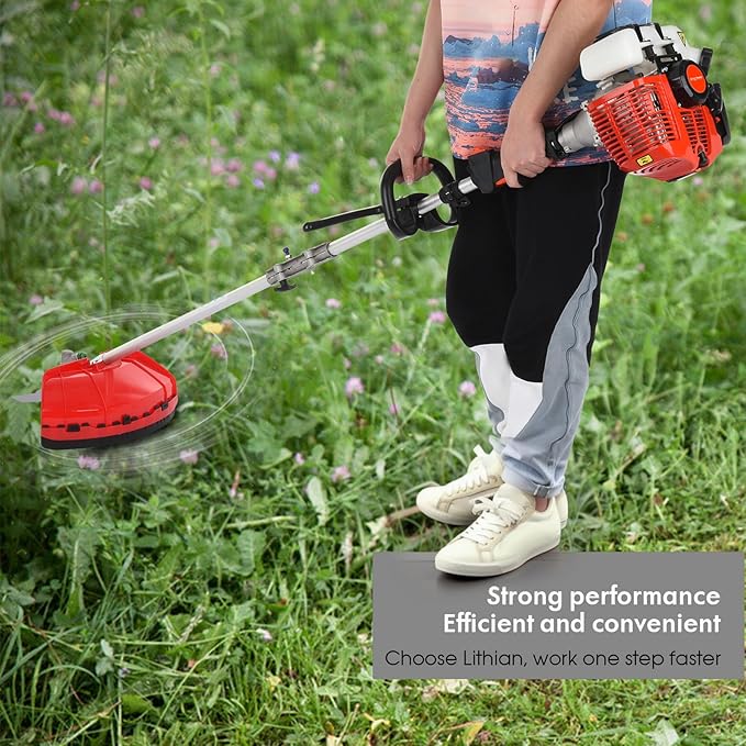 5 in 1 Weed Wacker Gas Powered, 52CC 2-Stroke String Trimmer/Edger, Pole Saw, Hedge Trimmer and Brush Cutter Blade with Extension Pole – Gas Powered Yard Tool for Landscaping Red