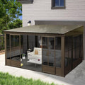 10'x12' Sunroom Wall Mounted, All Season Lean to Solarium with Metal Roof (Galvanized Steel), Aluminum Frame Outdoor Enclosed Gazebo with 2 Sliding Doors and PVC Windows for Patio, Deck, Garden