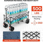 49" L Collapsible Extended Wagon with 500lbs Weight Capacity,300L Heavy Duty Sports Wagon,Big All-Terrian Wheels with Cup Holders,Cart for Sports,Grocery,Shopping(LightBlue)