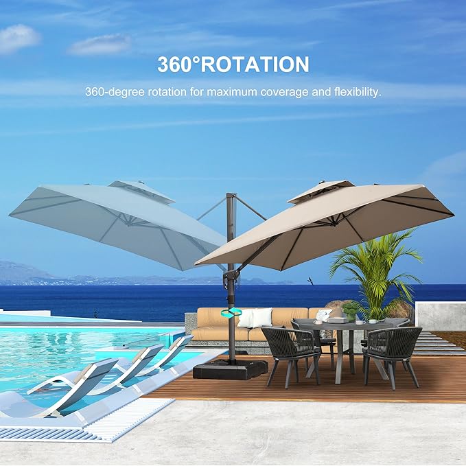 PURPLE LEAF 10 FT Cantilever Patio Umbrella Outdoor Umbrella with 220lbs Base Large Square Windproof Offset Umbrella for Pool Deck Garden, Ash Mocha