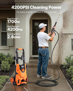 VEVOR Electric Pressure Washer, Max 4200 PSI and 2.8 GPM, High Power Pressure Cleaning Machine with 4 Quick Connect Nozzles and a Foam Cannon, Ideal for Cars/Fences/Driveways/Patios/Home Cleaning