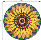 VCUTEKA Sunflower Outdoor Side Table, Mosaic Design, Small Glass Top, Round, Patio Side Table, Balcony Coffee Table, Indoor, 14 inches, Yellow