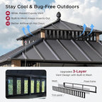 SUNJOY Kingston 10' x 10' Hardtop Gazebo with Galvanized Steel Double Roof, Curtain and Netting, Woodgrain Finish Aluminum Posts Permanent Pavilion Gazebo for Garden, Patio, Deck, Lawn