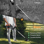 21V Electric Weed Eater, Cordless Brush Cutter Trimmer with Adjustable Pole & Battery-Powered, Lightweight & Low Noise, Foldable 3-in-1 Weed Wacker for Outdoor, Garden and Yard Use