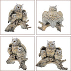 Resin Owl Statue with Spread Wings - Outdoor Garden, Patio, Office Decor Figurine: Family Parent & Two Baby Owls on Base (Grey-Black)