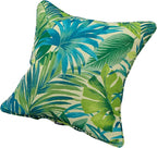 Outdoor Throw Pillow with Insert 18x18 Inch, Set of 2, Piping Edge Waterproof Fade Resistant Decorative Fluffy Pillows for Patio Furniture Chair Bench Couch Sofa - Green Palm Leaves