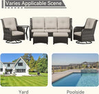 Wicker Patio Furniture Set 6 Piece, Outdoor Furniture Patio Conversation Set Includes 1 Three-Seat Sofa, 2 Swivel Rocker Chairs, 2 Ottomans and 1 Side Table,Beige