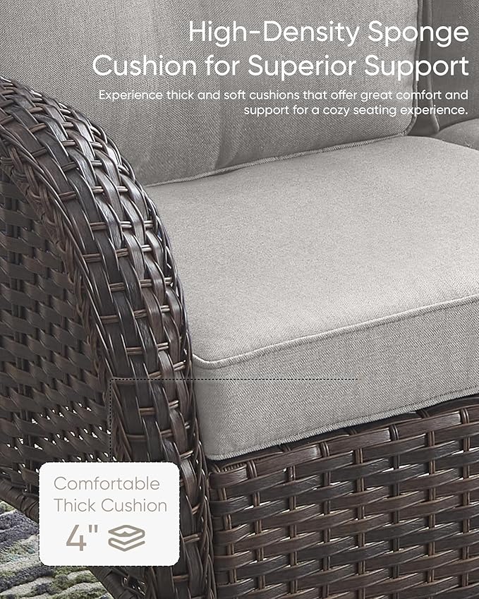 HUMMUH Outdoor Patio Couch-Outdoor Rattan Couch with Thick Cushions Outdoor Sofa for Deck Lawn Porch Balcony Poolside-Brown/Beige