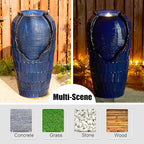 Glitzhome 28.25" H Oversized Ceramic Petals Textured Jar Outdoor Water Fountain, Vintage Cobalt Blue Glaze Vase Patio Garden Waterfall Fountain with LED Light and Submersible Pump