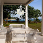 Battery Operated Outdoor Candle Chandelier - White Metal Globe Hanging Pendant Light with 3 Flameless Candles, 12.6" Waterproof Lights for Gazebo, Pergola, Garden, Porch & Backyard