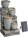 Teamson Home 30.7" 4-Tier Cascading Bowl Solar Powered Water Fountain for Outdoor Living Spaces, Gray