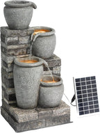 Teamson Home 30.7" 4-Tier Cascading Bowl Solar Powered Water Fountain for Outdoor Living Spaces, Gray