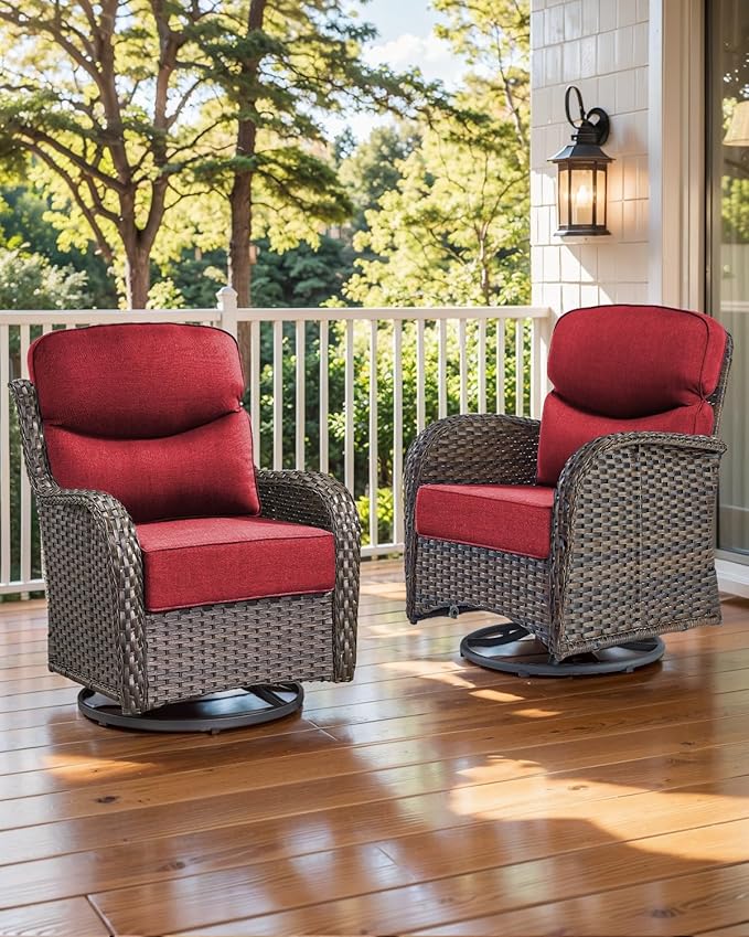 Luxury 22x24/22x25 6-Inch Smile Outdoor Seat Cushions Set of 2 - Superior Comfortable Water-Repellent Patio Chair Cushion for Porch Rattan Dining Swivel Chair Loveseat Sectional Sofa - Red