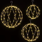 LIGHTSHARE 248LED 12IN+16IN+20IN Light Ball Yard Decoration Pathway Lights White Sphere Light Fold Flat Metal Frame Indoor Outdoor Waterproof Garden Lights, Plug in(Set of 3)