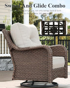 LayinSun 10 Piece Wicker Outdoor Furniture Set with 6-inch Comfy Cushions, High Back Patio Furniture Set with Swivel Rocking Chairs and Fire Pit Table