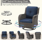 Wicker Patio Furniture Set 6 Piece, Outdoor Furniture Patio Conversation Set Includes 1 Three-Seat Sofa, 2 Swivel Rocker Chairs, 2 Ottomans and 1 Side Table,Blue