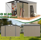 8' x10' Outdoor Metal Storage Shed, Outdoor Metal Shed, All-Weather Resistant Steel Garden Shed with Double Lockable Door, Waterproof Garden Tool Storage Shed for Patio, Backyard, Lawn
