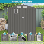 6x3.5 FT Outdoor Metal Storage Shed, Tool Shed with Peaked Roof and Lockable Door, Compact Garden Shed with Clear Window for Backyard Garden Patio Lawn, Gray