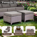 Luxury Outdoor Furniture Set with Swivel Chairs, High Back Swivel Patio Chairs with Ottoman, Side Table & 6-Inch Thick Cushions, Wicker Patio Furniture Set for Porch, Yard, Deck, Poolside, Brown/Grey