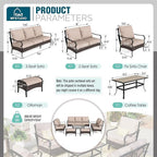 MFSTUDIO Outdoor Patio Furniture Set, 7 PCS Metal Patio Conversation Sets for 9, Patio Sectional Set with High Back 3-Seat Sofa, Loveseat, 2 Fixed Sofa Chairs, 2 Ottoman, 1 Coffee Table