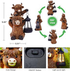 Solar Highland Cow Garden Decor - Resin Cow Statue with Solar Lantern Outdoor Yard Patio Decor - Ideal Gifts for Women,Mom Men (Copper)