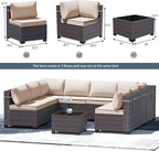 Outdoor Patio Furniture Set, 9 Pieces Outdoor Furniture All Weather Patio Sectional Sofa PE Wicker Modular Conversation Sets with Coffee Table,8 Chairs & Seat Clips(Brown)